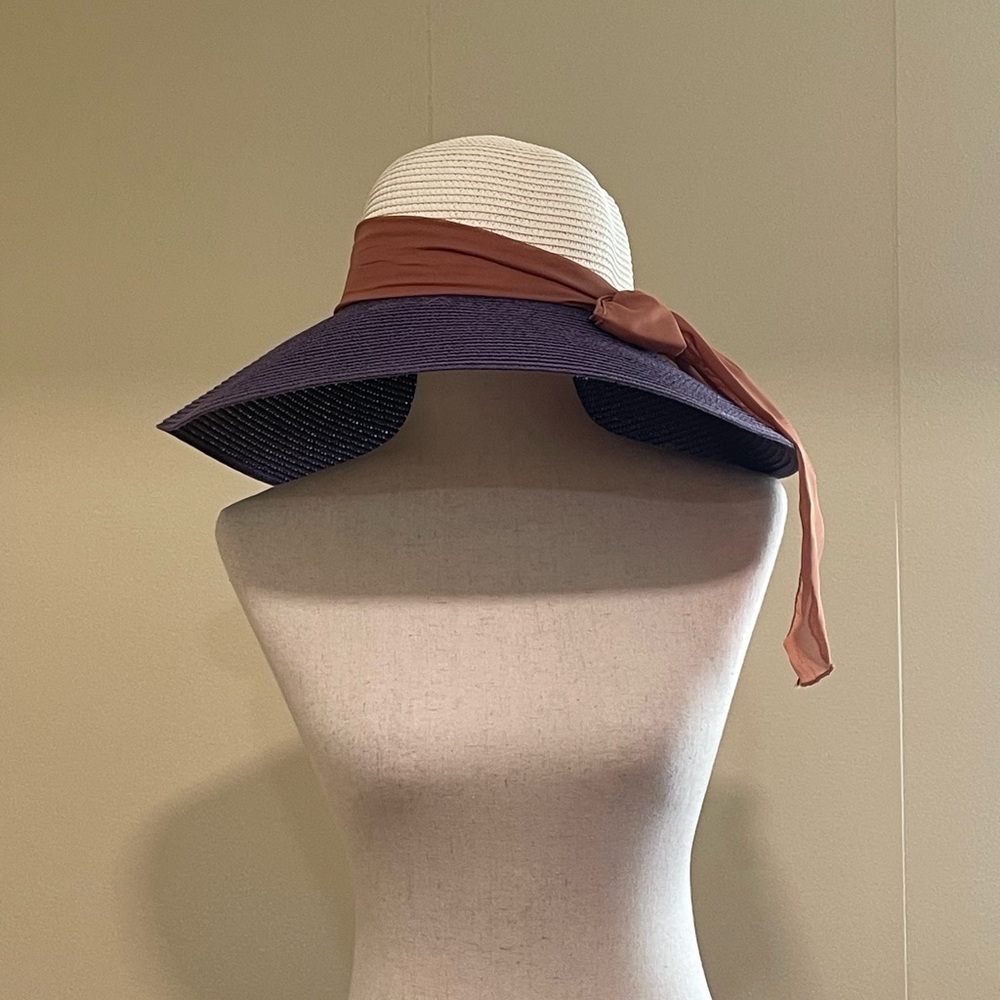 Women’s Floppy Sun Hat With Scarf Band Beach Vacation Purple Multi One Size